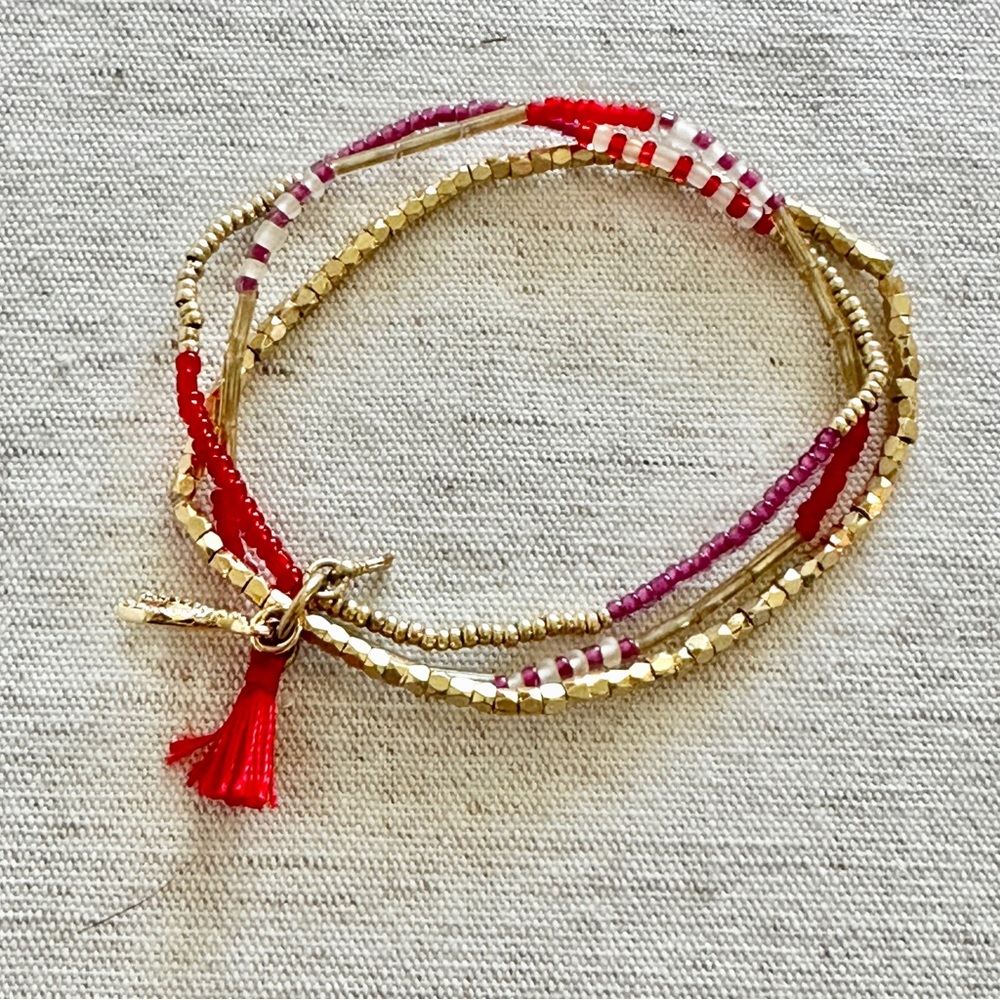 KEEP Collective 3 Stretch Trio Beaded Layering Bracelets Blue Red Yellow - Picture 2 of 8